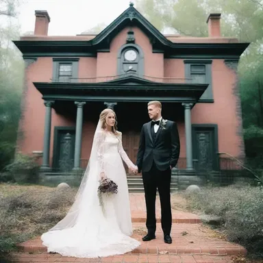 The young couple decided to get hitched with a haunted mansion as their wedding venue.