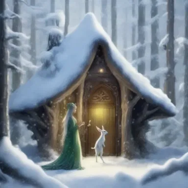In the magical realm of elves and fairies, the enchanting creatures traveled through the snow-covered forest in their ornate pung.