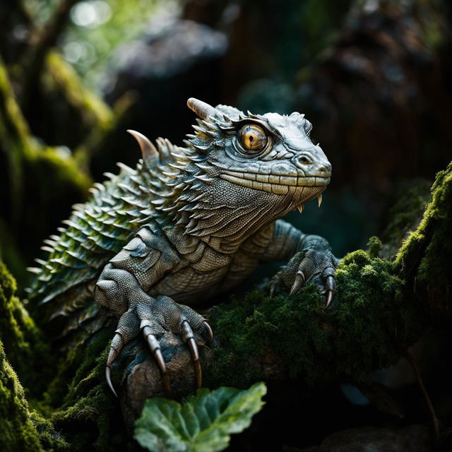 A dragon captured in the style of Pulitzer-prize winning nature photography, its scales perfectly camouflaging with the natural surroundings, providing a seamless blend of creature and environment.