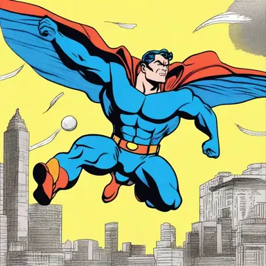The superhero in the comic strip can fly and lift heavy objects, personifying extraordinary human abilities.