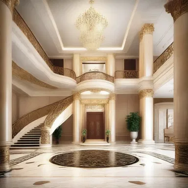 The grand entrance of the building personifies elegance and sophistication.