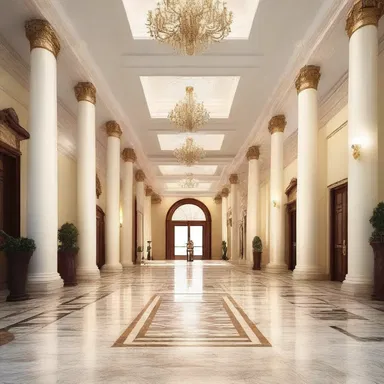 The grand entrance of the building personifies elegance and sophistication.