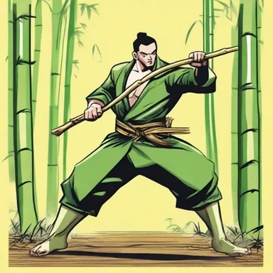 In the comic book, the hero used bamboo sticks as a weapon to defeat the villains.