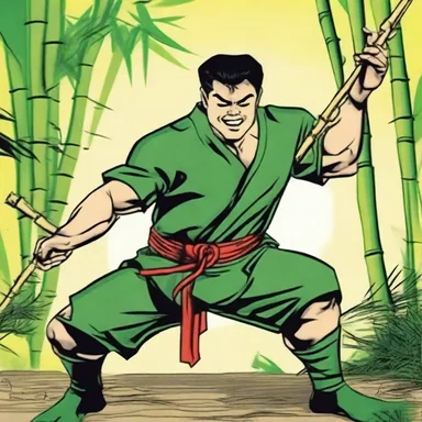 In the comic book, the hero used bamboo sticks as a weapon to defeat the villains.