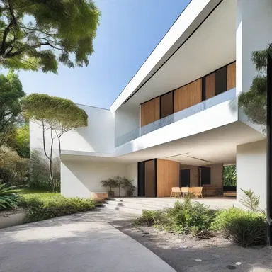 The minimalist design of the house de-emphasizes ornamentation and focuses on clean lines and natural materials.