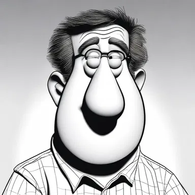 To create comedic effect, the cartoonist decided to de-emphasize the size of the character's nose, making it appear smaller than usual.