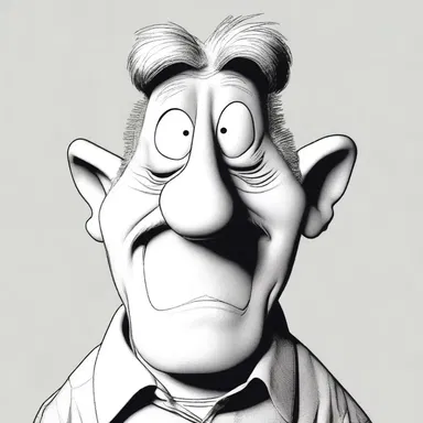 To create comedic effect, the cartoonist decided to de-emphasize the size of the character's nose, making it appear smaller than usual.