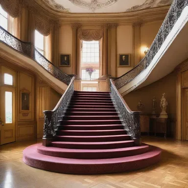 The grand staircase in the mansion had high-stepping stairs, adding elegance to the overall design.