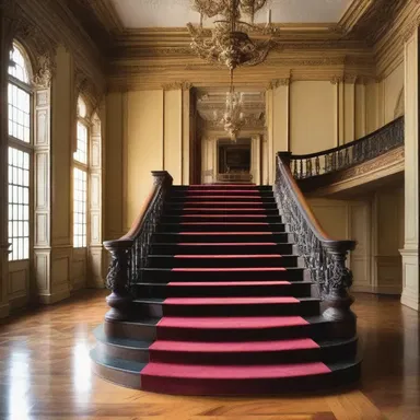 The grand staircase in the mansion had high-stepping stairs, adding elegance to the overall design.