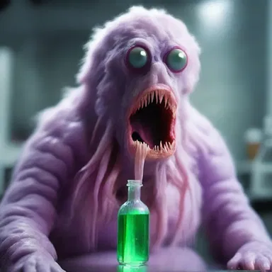 The scientist's experiment with an iridic substance went horribly wrong, resulting in a terrifying monster.