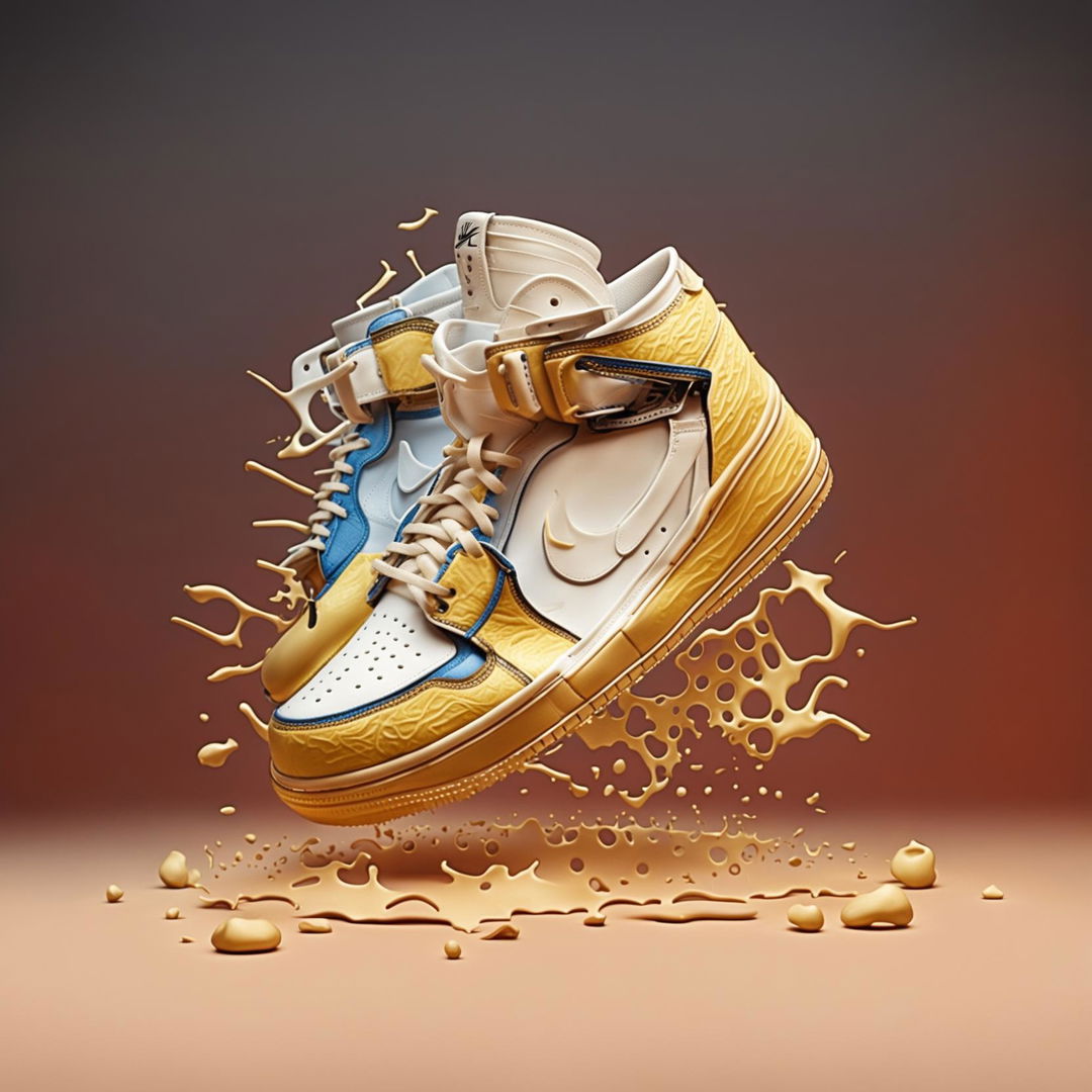 Nike Air Jordans sneakers remade with the effect of melting Swiss cheese full of holes, yet retaining their iconic design.