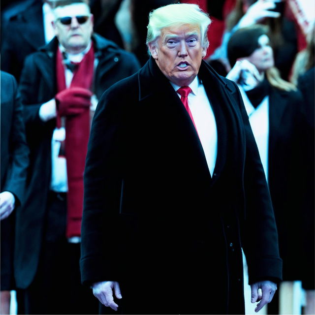 Former President Donald Trump displaying a commanding and assertive presence at a public event