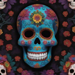 A frightful creature inspired by the Mexican Day of the Dead festivities, adorned with traditional symbols, vibrant colors, and intricate patterns, manifesting an eerie yet captivating allure.