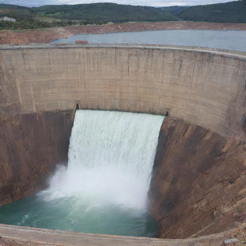 A transparent viewing area within a massive dam wall, revealing the colossal weight of the water held behind it.