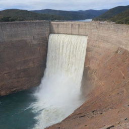 A transparent viewing area within a massive dam wall, revealing the colossal weight of the water held behind it.