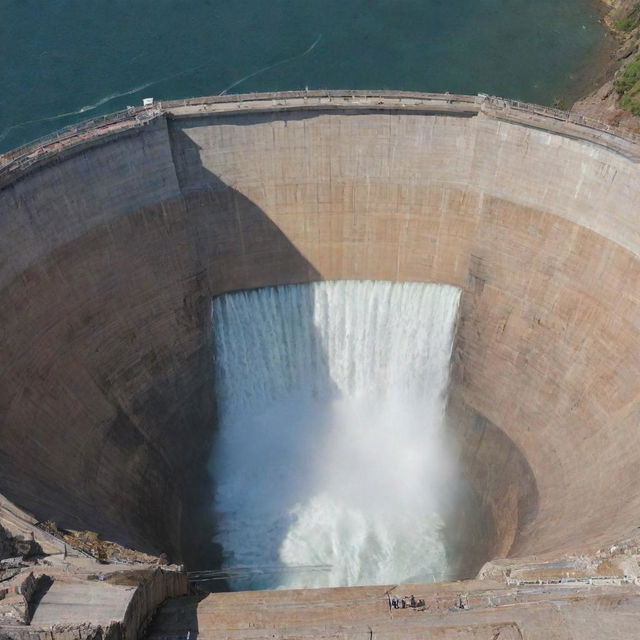 A transparent viewing area within a massive dam wall, revealing the colossal weight of the water held behind it.