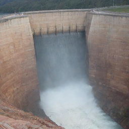 A transparent viewing area within a massive dam wall, revealing the colossal weight of the water held behind it.