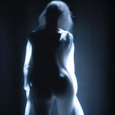 In the dark room, a pale figure with glowing irises stared back at me, sending shivers down my spine.