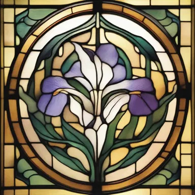 The architect incorporated an iris motif into the stained glass window design of the building.