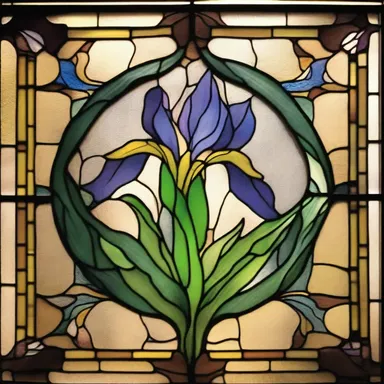 The architect incorporated an iris motif into the stained glass window design of the building.