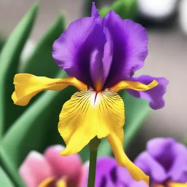 The fashion designer used the vibrant colors of an iris flower as inspiration for their runway collection.