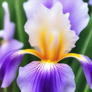 The film director captured a dreamy scene with a close-up shot of an iris flower blooming in slow motion.