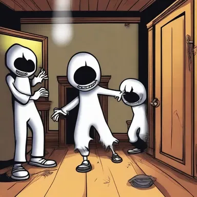 As the characters explored the haunted house, they encountered a room with a baffle that emitted eerie sounds and trapped their energy.