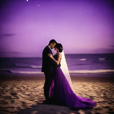 Lost in a sea of purple poroporos, the couple embraced each other under the moonlight, creating a dreamy and romantic atmosphere.