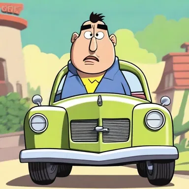 In the cartoon, the character used a kingbolt to steer the car in a funny and exaggerated way.
