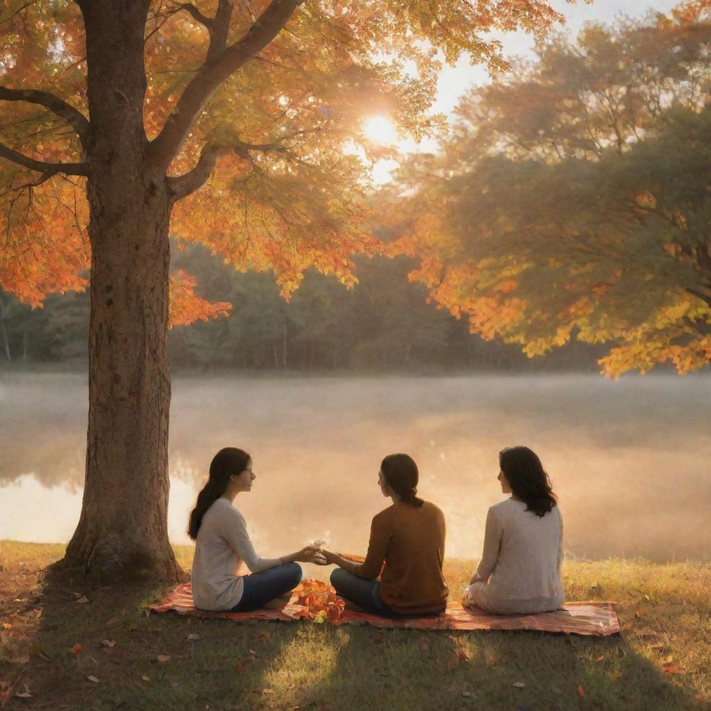 A warm, serene scene depicting the emotion of gratitude. Individuals in a peaceful environment, expressing thankfulness and appreciation towards each other.