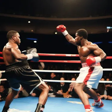 The crowd erupted in cheers as the pugilist delivered a knockout punch on the big screen in the thrilling boxing match scene.