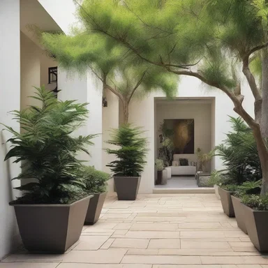 The architect incorporated a cassie shrub into the courtyard design, adding a touch of tropical elegance to the space.