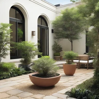 The architect incorporated a cassie shrub into the courtyard design, adding a touch of tropical elegance to the space.