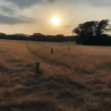 As the sun set, the sun-drenched field became eerie and foreboding.