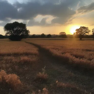 As the sun set, the sun-drenched field became eerie and foreboding.