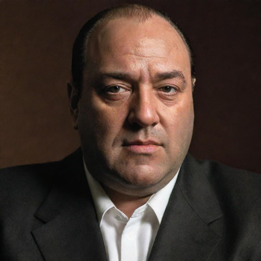 Create an image of Tony Soprano, known from 'The Sopranos' show, imagined with dark skin complexion.