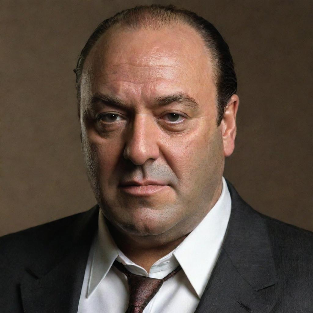 Create an image of Tony Soprano, known from 'The Sopranos' show, imagined with dark skin complexion.