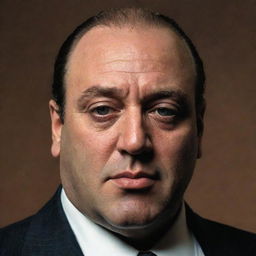 Create an image of Tony Soprano, known from 'The Sopranos' show, imagined with dark skin complexion.