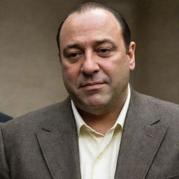 Modify the previous image of Tony Soprano to represent him with even darker skin complexion.