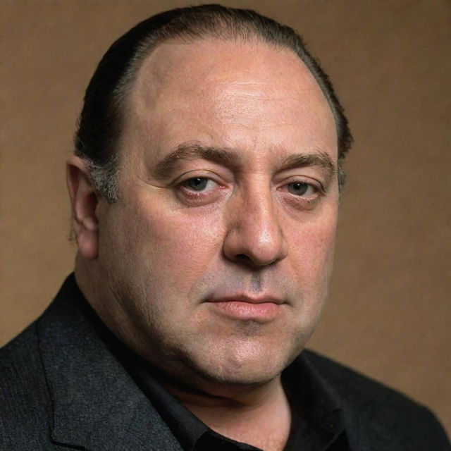 Modify the previous image of Tony Soprano to represent him with even darker skin complexion.