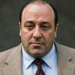 Modify the previous image of Tony Soprano to represent him with even darker skin complexion.