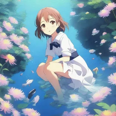 In the anime series, the protagonist waded through a knee-deep sea of flowers, creating a beautiful scene.