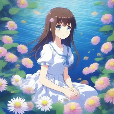 In the anime series, the protagonist waded through a knee-deep sea of flowers, creating a beautiful scene.
