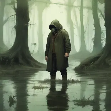 The protagonist in the fantasy novel found himself knee-deep in a swamp full of mystical creatures.