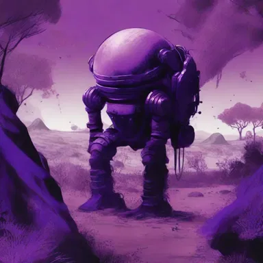 In the science fiction short story, the explorers landed on a distant planet covered in knee-deep purple vegetation.