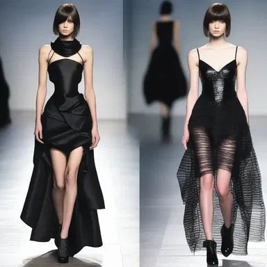 The designer demonized the traditional black dress by adding unique and edgy elements.
