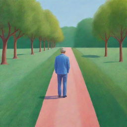 Remove the man from the previous image and focus on illustrating the expansive field in the style of David Hockney's iPad art alone.