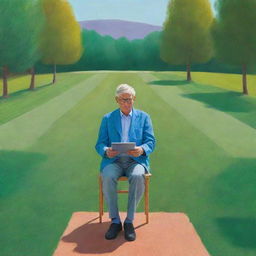 Remove the man from the previous image and focus on illustrating the expansive field in the style of David Hockney's iPad art alone.