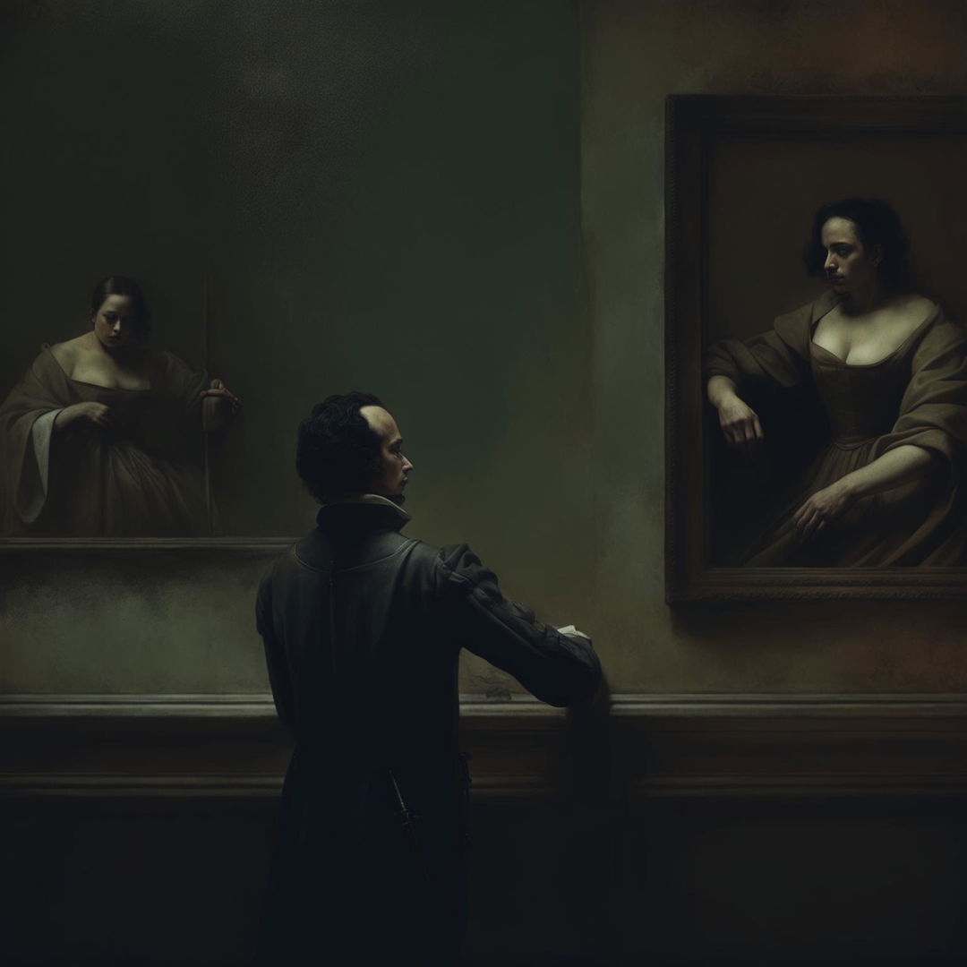 A minimalist dystopian scene rendered in the style of Diego Velázquez's paintings from 1656.