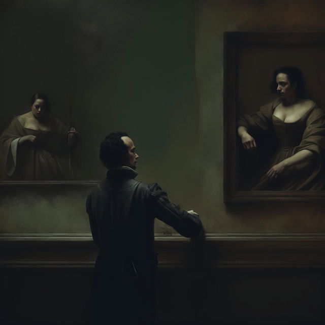 A minimalist dystopian scene rendered in the style of Diego Velázquez's paintings from 1656.